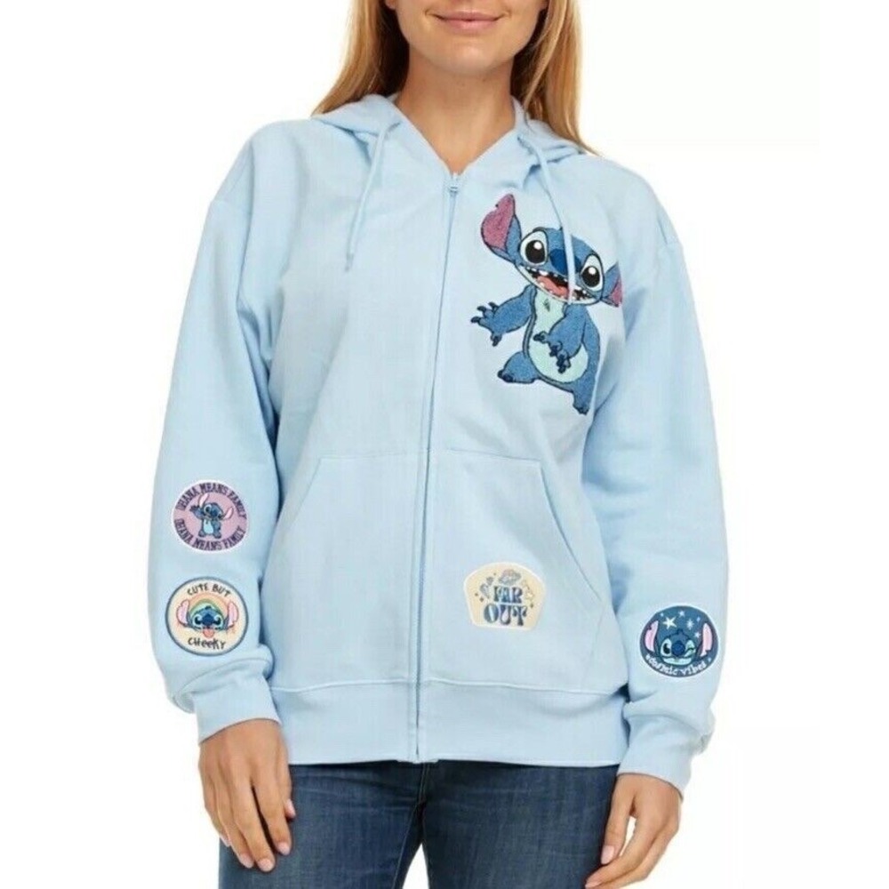 Disney Lilo & Stitch Hoodie Full Zip Sweatshirt Women's‎ XS Blue Freeze Casual